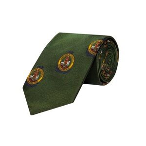 Cordings Silk Woven Crest Tie Olive Green